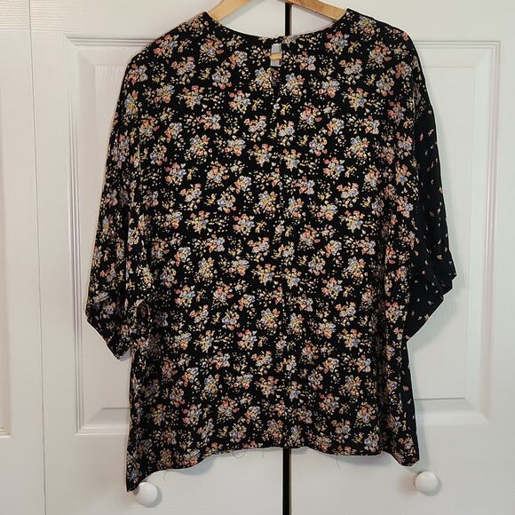 Vintage A.K.F. FOR MS ITERPRET Black Floral Textured Blouse Shirt XL Cottagecore - Picture 2 of 10